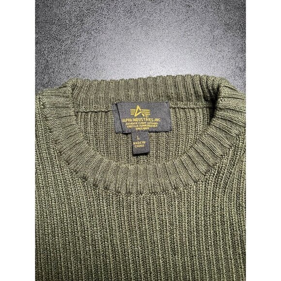 Alpha Industries Flight Apparel Sweater Ribbed Stretch Large Army Green Patches - Picture 6 of 8
